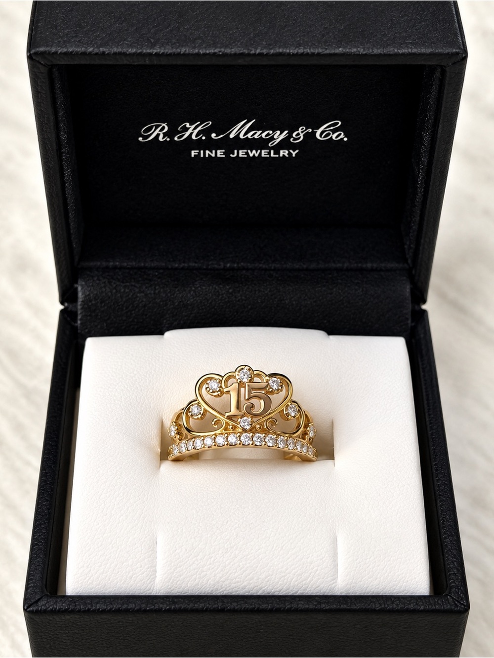 14K Gold Crown Ring Clear Accent Stones R.H. Macy & Co. Fine Jewelry
